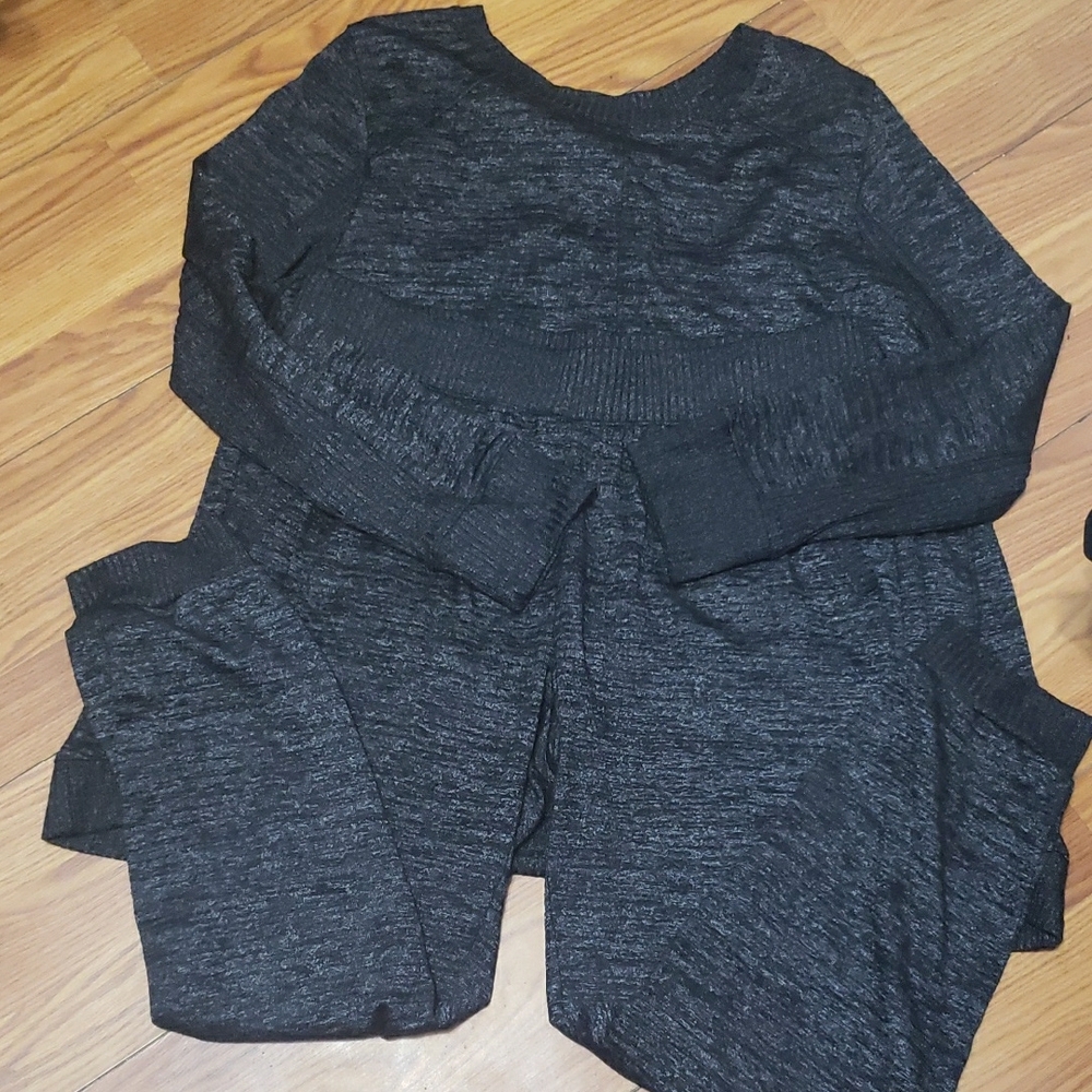 Chico's High Rise Black Crew Neck Jogger Sweater Textured Knit and Pant (2 Pcs.)